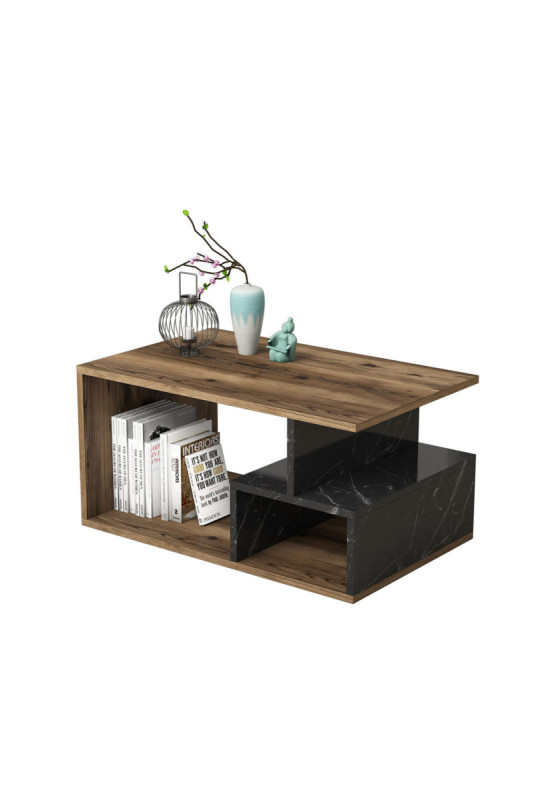 Table basse - Noyer foncé et marbre noir