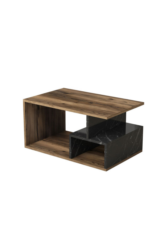 Table basse - Noyer foncé et marbre noir