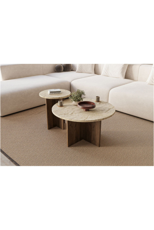 Ensemble de Table basse - Travertin Noyer