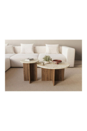 Ensemble de Table basse - Travertin Noyer
