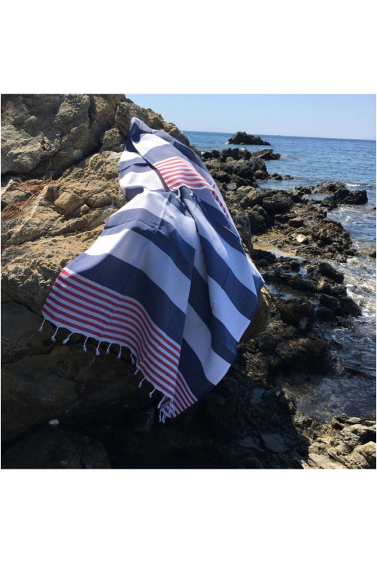 Fouta - Rouge Bleu Blanc - 100x180cm