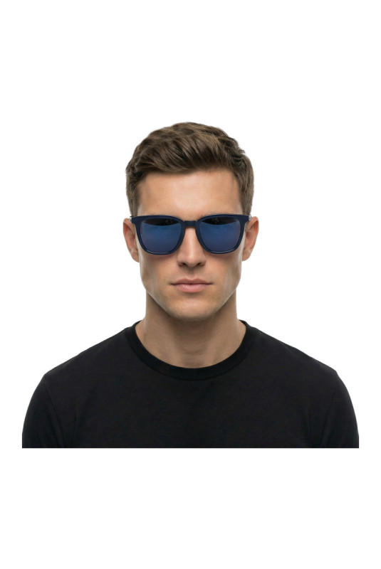 Lunettes de soleil rectangulaires homme bleu marine et marron 52 mm