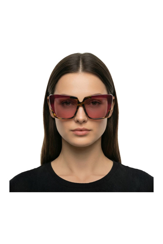 Lunettes de soleil rectangulaires Femme Marron foncé bordeaux 55 mm