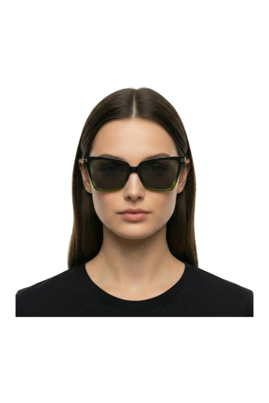 Lunettes de soleil carrées Femme Noir et vert 56 mm