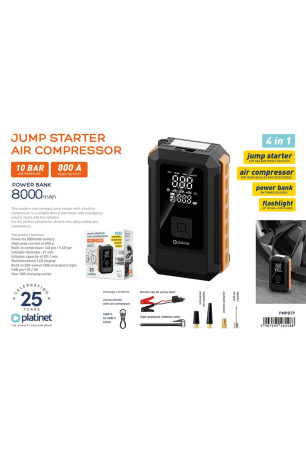 Batterie externe 4 en 1 avec compresseur 8000 mAh PLATINET