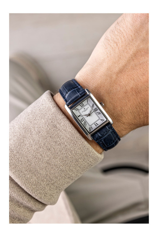 Montre Quartz - Homme - Silver/Croco dark blue/White