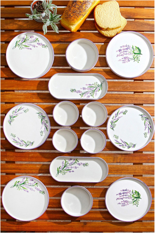 Ensemble petit-déjeuner (14 pièces) - Blanc Violet Vert