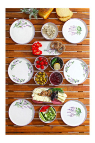 Ensemble petit-déjeuner (14 pièces) - Blanc Violet Vert