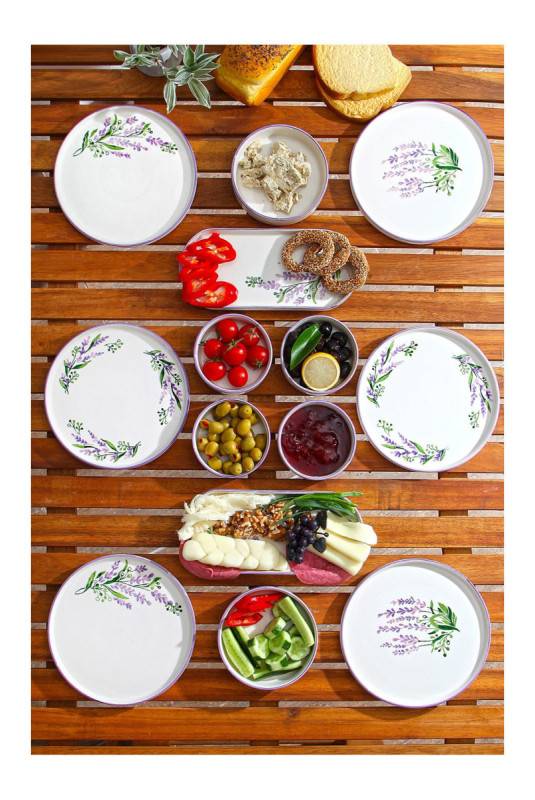 Ensemble petit-déjeuner (14 pièces) - Blanc Violet Vert