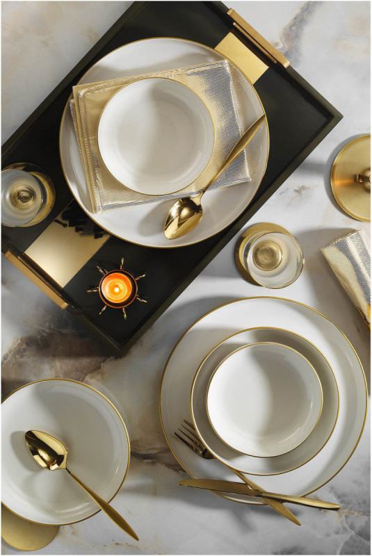Service de table (18 pièces) - Crème dorée