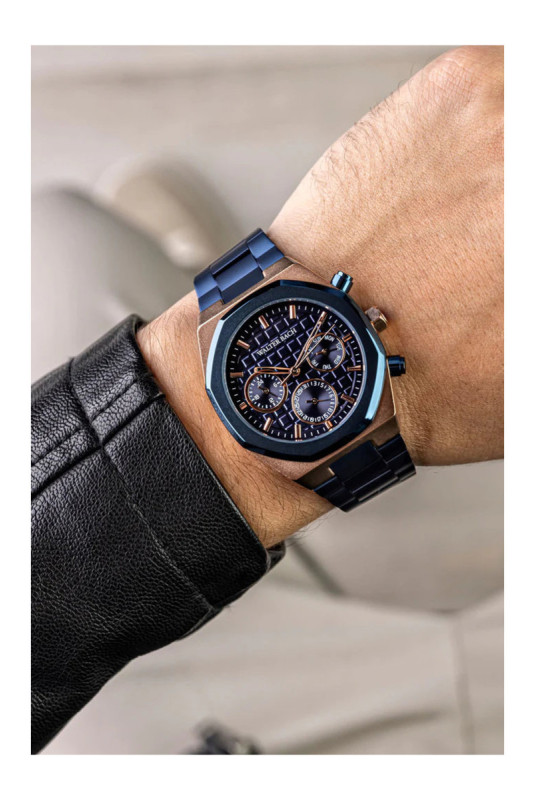 Montre Quartz - Homme - Rose gold/Blue matte/Blue textured