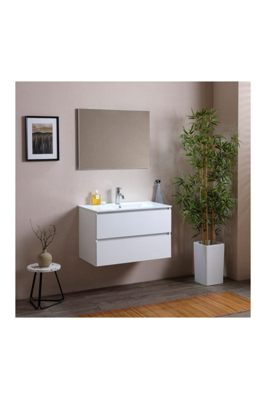 Ensemble meuble de salle de bain suspendu Belize Blanc 80 cm