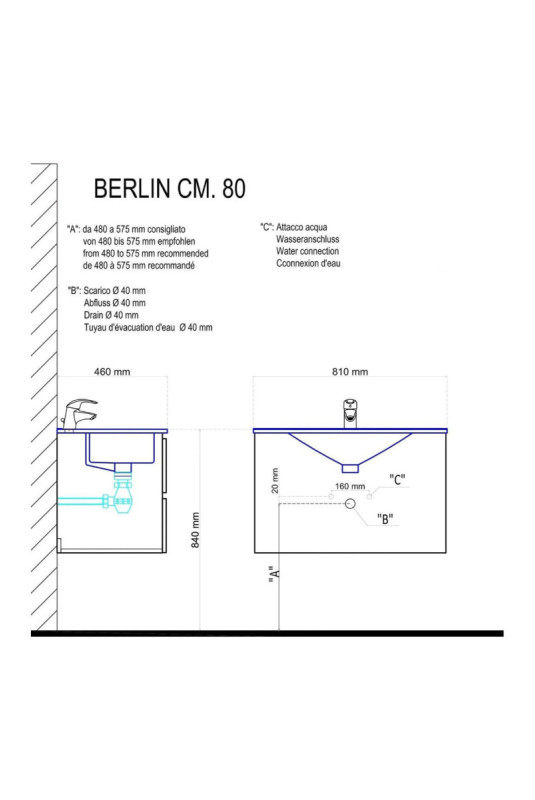 Ensemble meuble de salle de bain suspendu Belize Blanc 80 cm