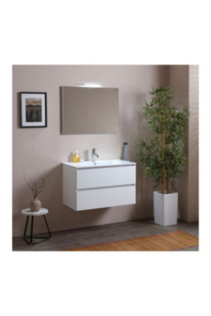 Meuble de salle de bain suspendu avec vasque et miroir Belize Blanc 80 cm