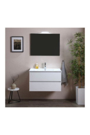 Meuble de salle de bain suspendu avec vasque et miroir Belize Blanc 80 cm