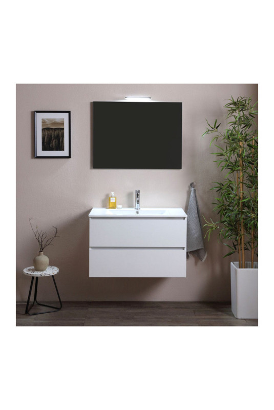 Meuble de salle de bain suspendu avec vasque et miroir Belize Blanc 80 cm