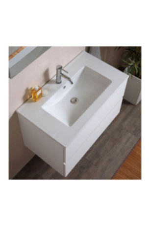 Meuble de salle de bain suspendu avec vasque et miroir Belize Blanc 80 cm