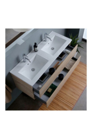 Meuble de salle de bain suspendu avec double vasque et miroir Belize Chêne 120 cm