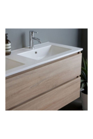 Meuble de salle de bain suspendu avec double vasque et miroir Belize Chêne 120 cm