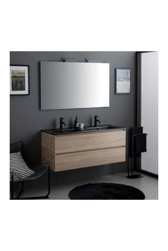 Meuble de salle de bain suspendu Belize Chêne et noir mat 120 cm