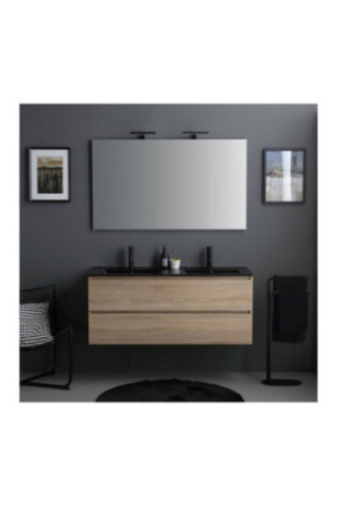 Meuble de salle de bain suspendu Belize Chêne et noir mat 120 cm