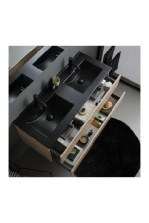 Meuble de salle de bain suspendu Belize Chêne et noir mat 120 cm