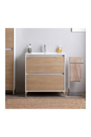 Meuble de salle de bain avec vasque Lione Blanc et chêne 100 cm