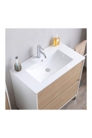 Meuble de salle de bain avec vasque Lione Blanc et chêne 100 cm