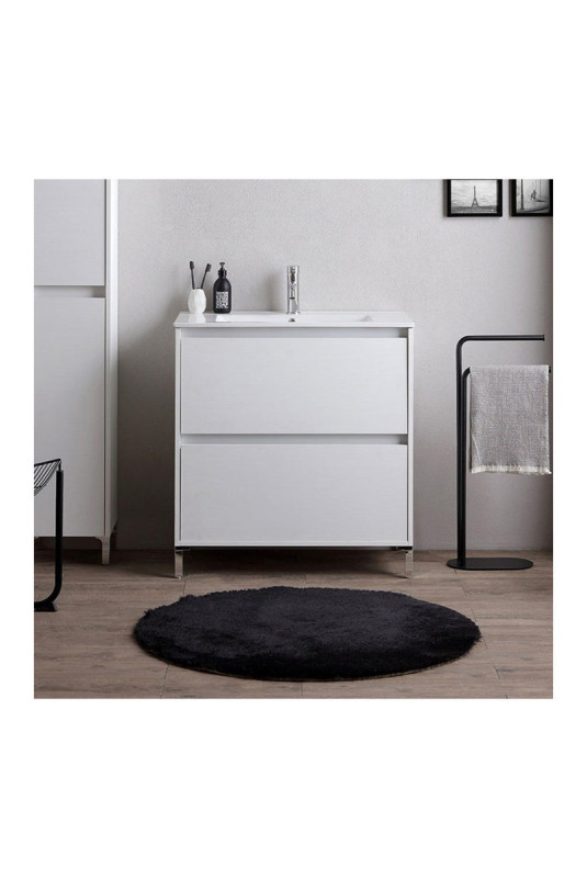 Meuble de salle de bain avec vasque en céramique Lione Blanc 100 cm