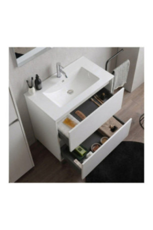 Meuble de salle de bain avec vasque en céramique Lione Blanc 100 cm