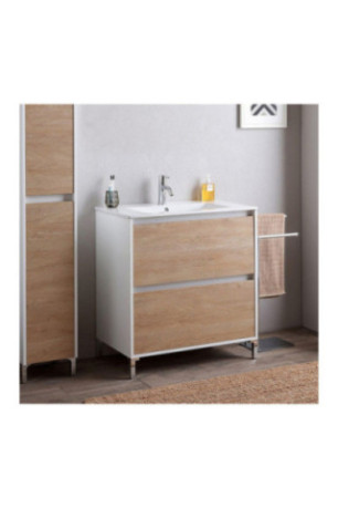 Meuble de salle de bain avec vasque Lione Blanc et chêne 60 cm