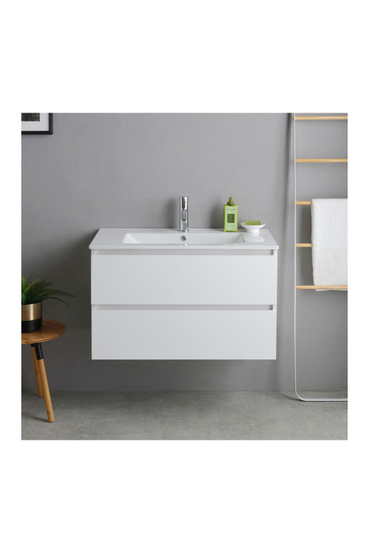 Meuble sous-vasque avec vasque en céramique Bali Blanc 80 cm