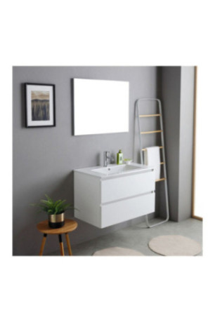 Meuble de salle de bain suspendu avec vasque et miroir Bali Blanc 80 cm