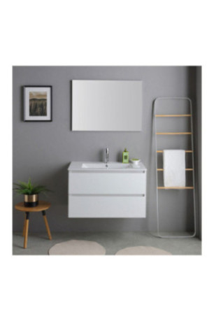 Meuble de salle de bain suspendu avec vasque et miroir Bali Blanc 80 cm