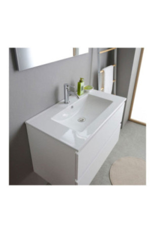 Meuble de salle de bain suspendu avec vasque et miroir Bali Blanc 80 cm