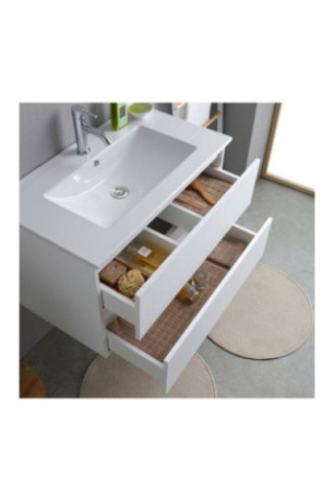 Meuble de salle de bain suspendu avec vasque et miroir Bali Blanc 80 cm