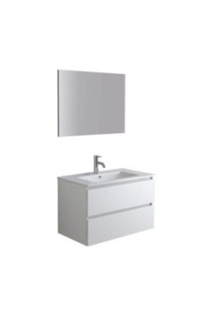 Meuble de salle de bain suspendu avec vasque et miroir Bali Blanc 80 cm