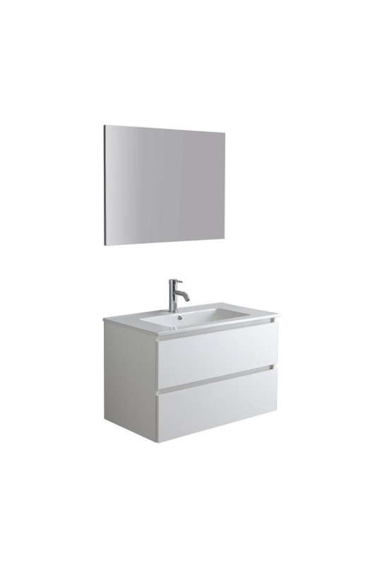 Meuble de salle de bain suspendu avec vasque et miroir Bali Blanc 80 cm