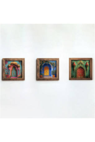 Tableau décoratif encadré en MDF (3 pièces) - Multicolore