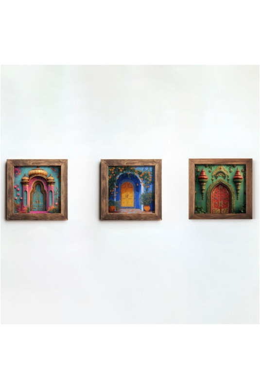 Tableau décoratif encadré en MDF (3 pièces) - Multicolore