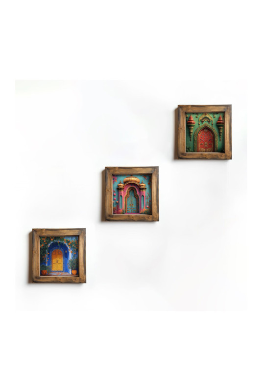 Tableau décoratif encadré en MDF (3 pièces) - Multicolore