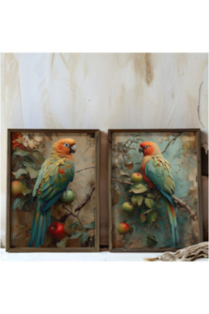 Tableau décoratif encadré en MDF (2 pièces) - Multicolore