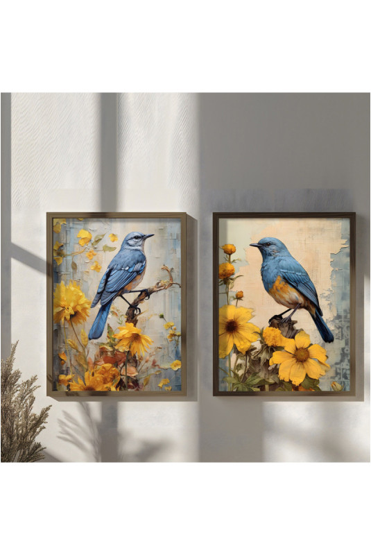 Tableau décoratif encadré en MDF (2 pièces) - Multicolore