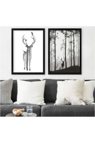 Tableau décoratif encadré (2 pièces) - Blanc Noir