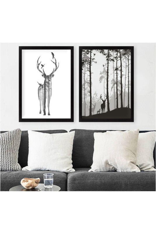 Tableau décoratif encadré (2 pièces) - Blanc Noir