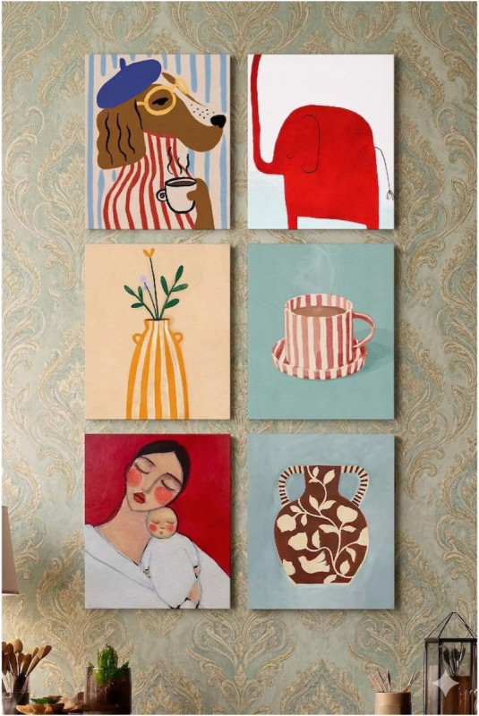Peinture décorative sur toile (6 pièces) - Multicolore