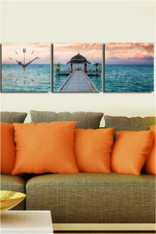 Horloge murale décorative en toile (3 pièces) - Multicolore