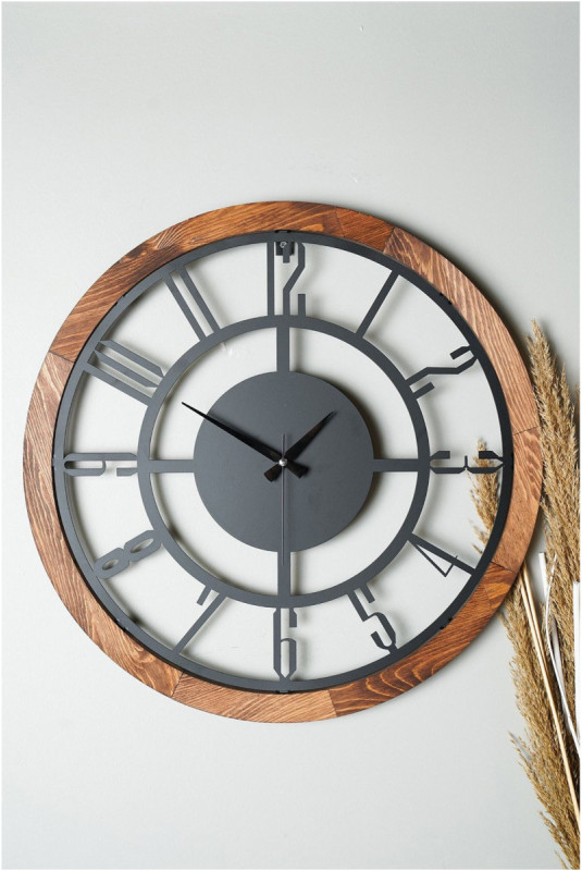 Horloge murale décorative en métal - Noyer Noir