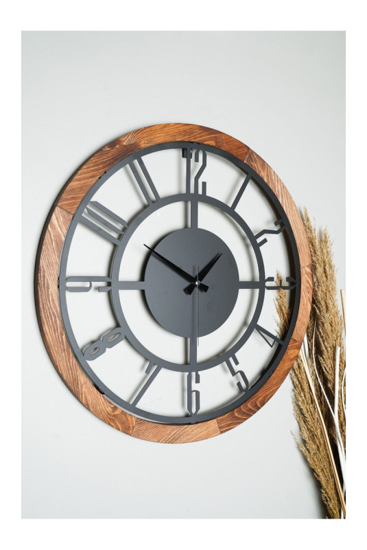 Horloge murale décorative en métal - Noyer Noir
