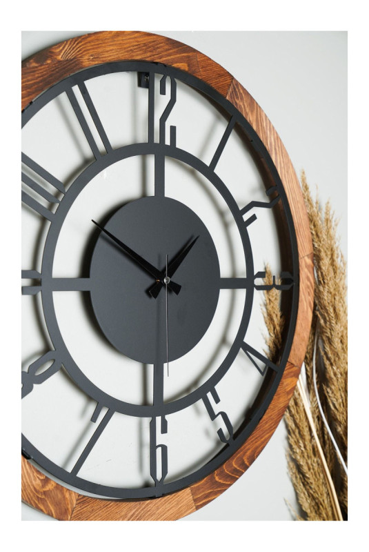 Horloge murale décorative en métal - Noyer Noir